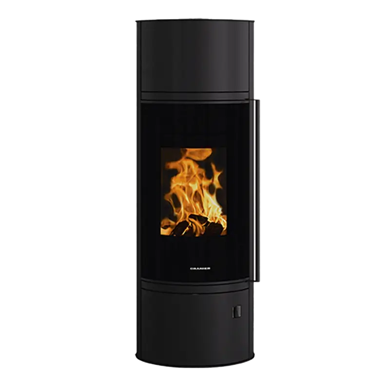Oranier Arena W+ 2.0 pureBLACK – transparent produktbilde av sort vedovn hos Peisbutikken