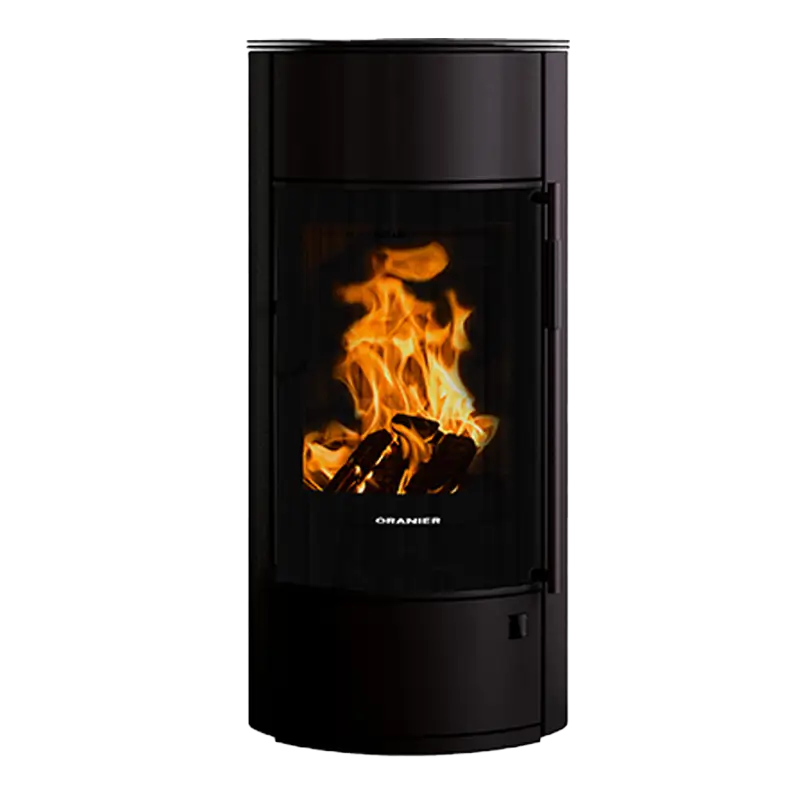 Oranier Polar Neo pureBLACK W+ – transparent produktbilde av sort kuleformet vedovn hos Peisbutikken
