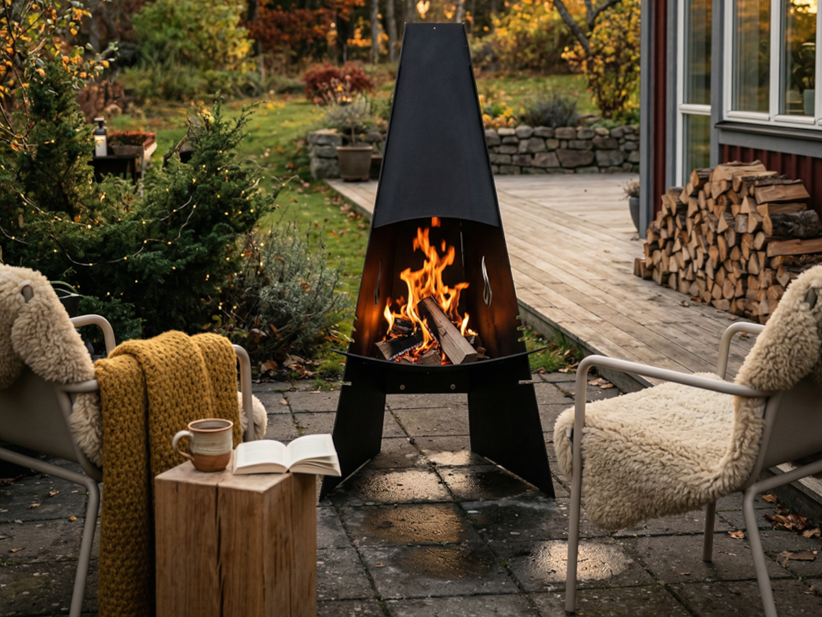 Utepeis i hage om kvelden